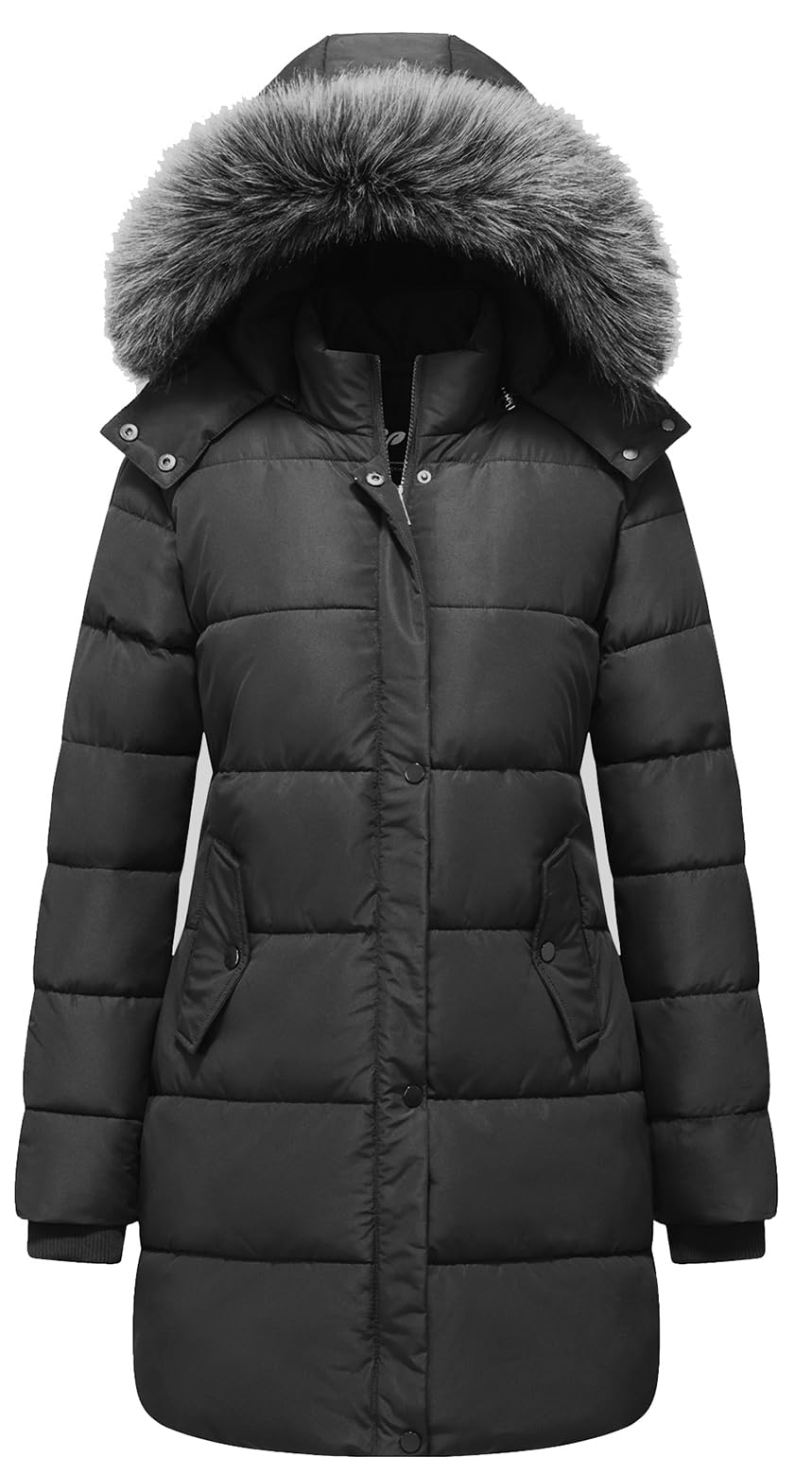 GGleaf Women's Winter Thicken Puffer Coat Warm Snow Jacket with Fur Removable Hood
